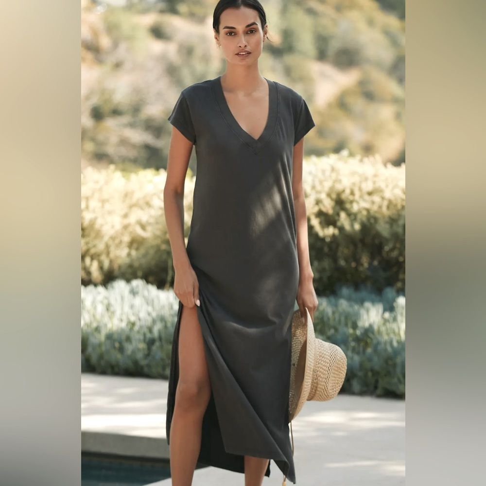 l*space Charcoal V-Neck Midi Dress with Side Slit